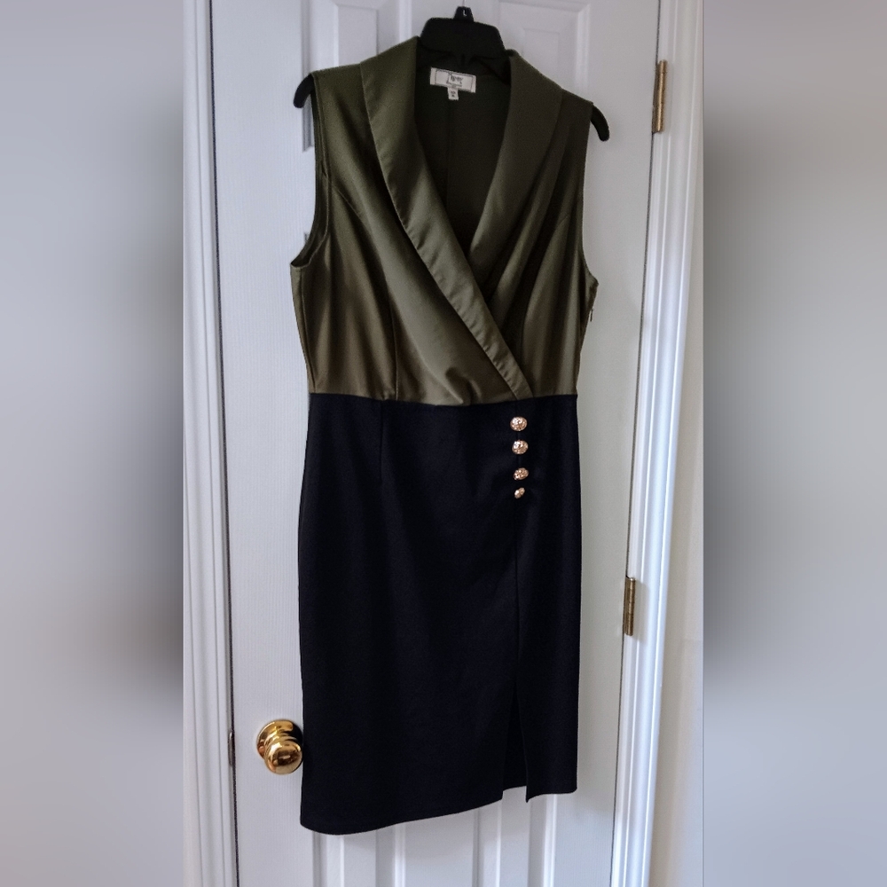 Chic Asymmetrical Black and Olive Dress, M/L